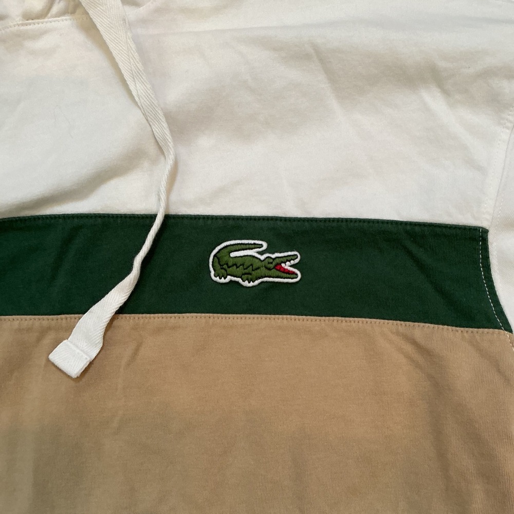 Lacoste Relaxed Fit Colorblock Hoodie White Green Tan Grey Logo Large L US FR 5 - Picture 2 of 4
